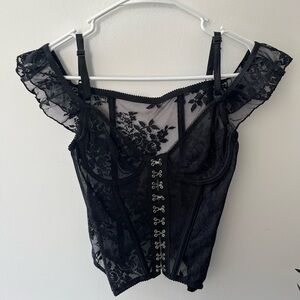 Black Floral Lace Mesh Corset Top